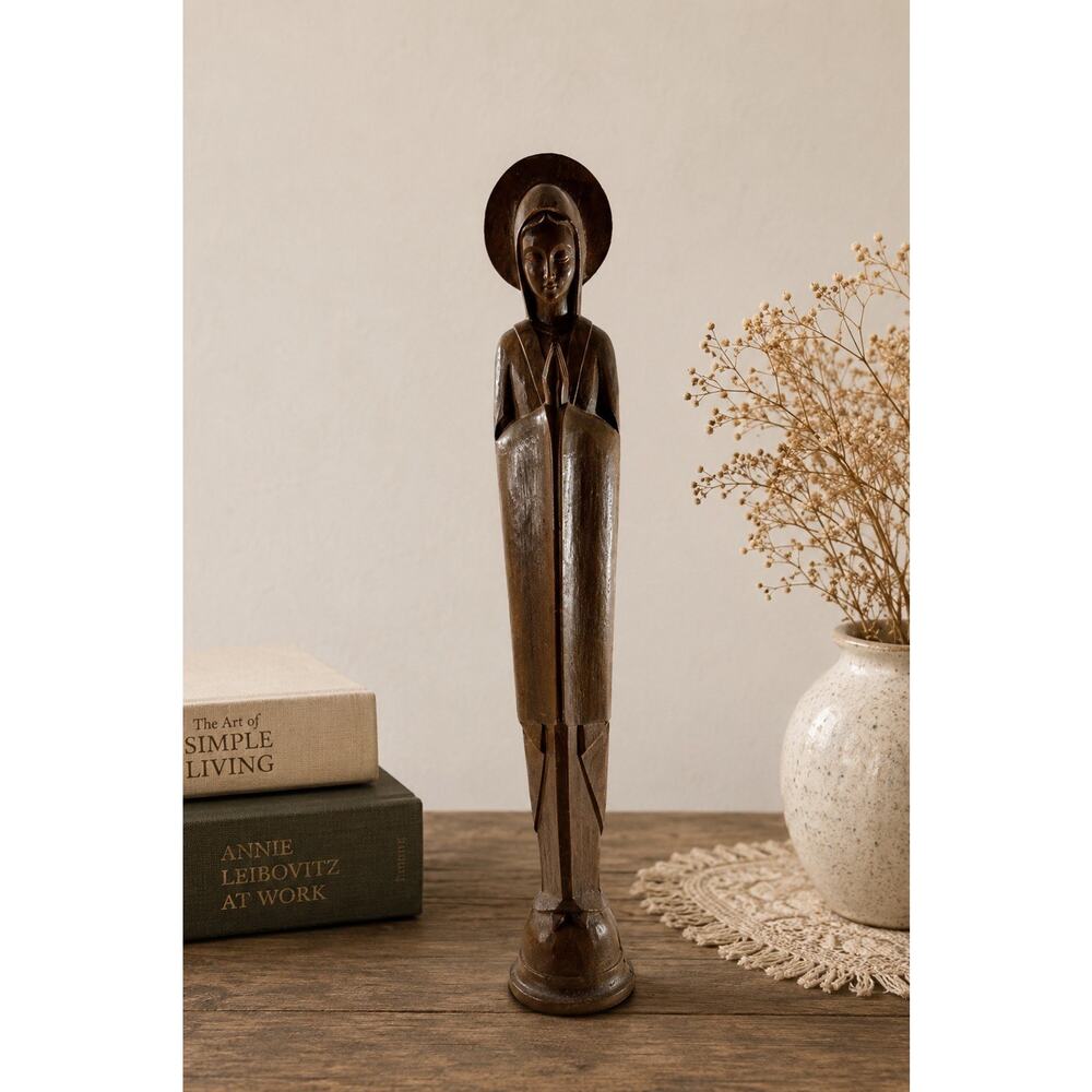 Vintage Madonna Virgin Mary Praying Statue 13” Faux Wood Religious Catholic - Picture 2 of 7